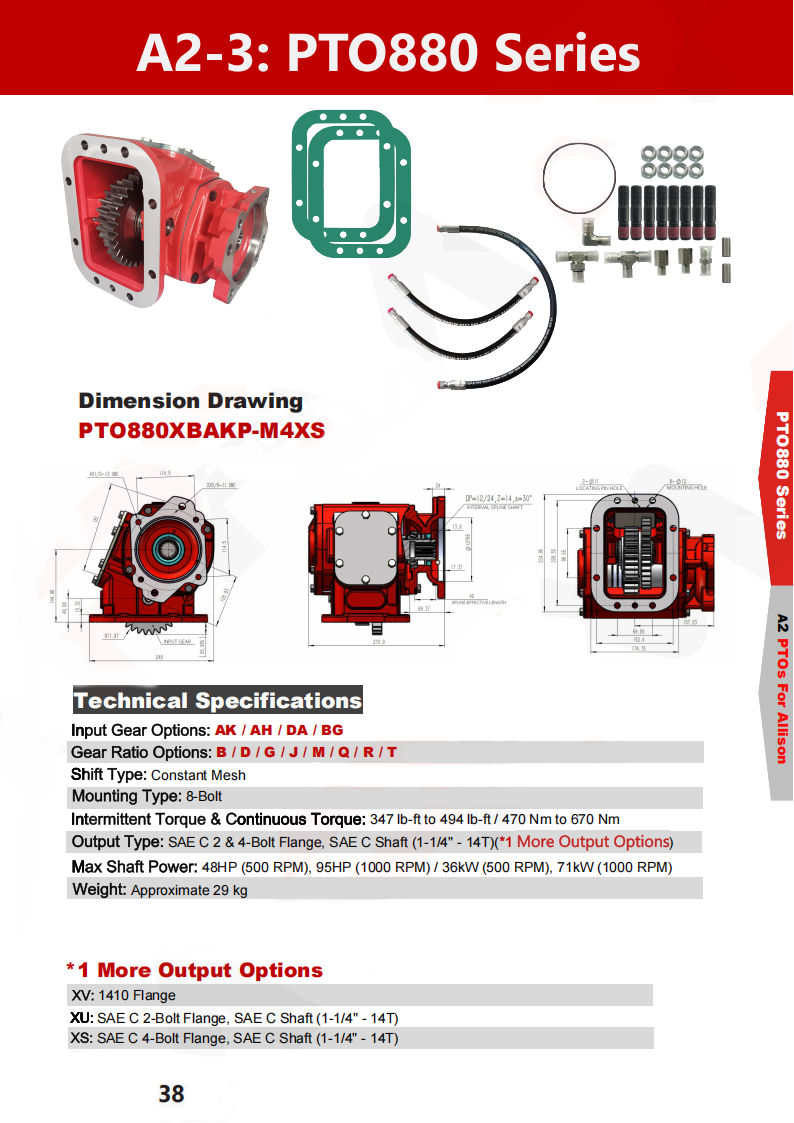 PTO880 XJAKP-M4XS Series Power Take-Off Assembly | Replacement for Truck & Commercial Vehicle Transmissions